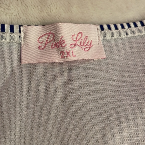 Pink Lily Navy Blue & White Striped Ruffle One Piece Swimsuit - Picture 8 of 10